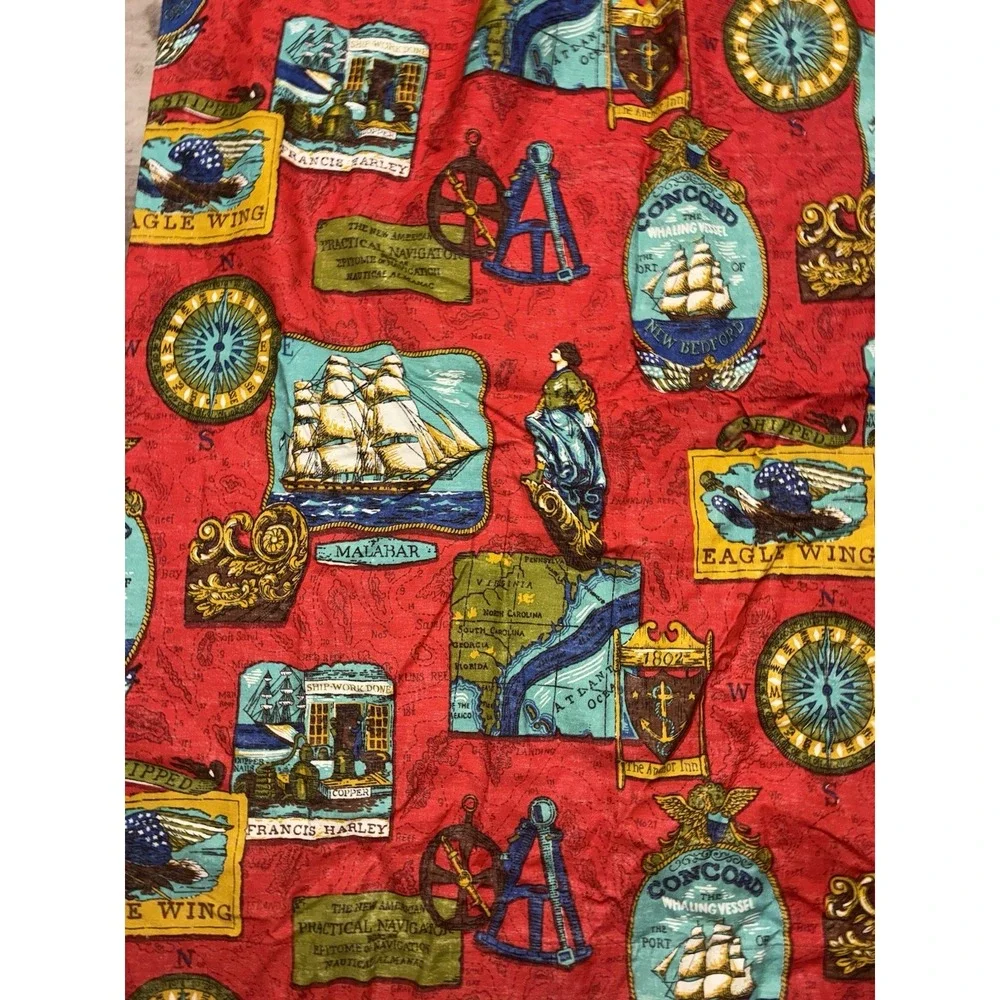 Curtain Drapery One Panel Red Whaling New England Nautical 80x24 60s 70s Vintage